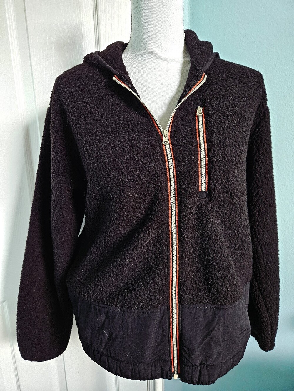 Black Zip-Up Sherpa Hoodie